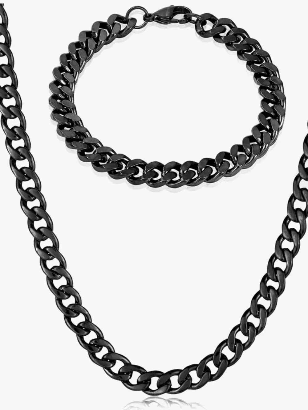 NWT Crucible Men's Black Curb Bracelet and Necklace Black Plated Steel Chain Set